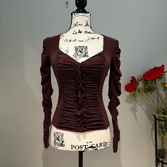 NEW Moda Int’l x Victorias Secret Brown Sexy Sweetheart Ruched Body Zip Up Top… - Picture 1 of 16